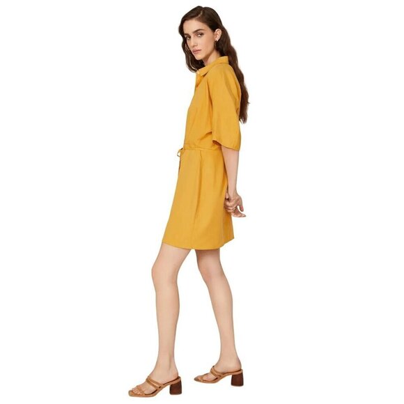 Thakoon Collective Tie Waist Shirtdress in Yellow 6 Womens Mini Collared - Picture 2 of 16